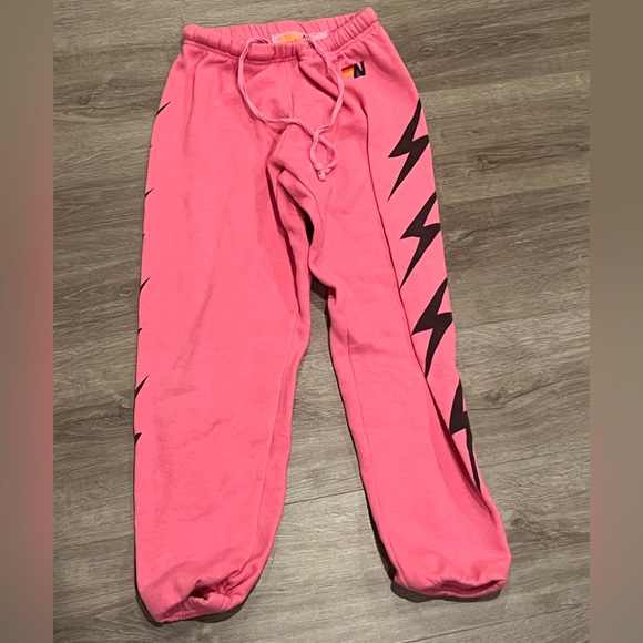 Aviator Nation Pants - Aviator Nation Neon Pink 4 lightning bolt sweatpants- XS